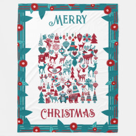 God jul Symbol Norden Blommigt Gräns Winter Fleecefilt