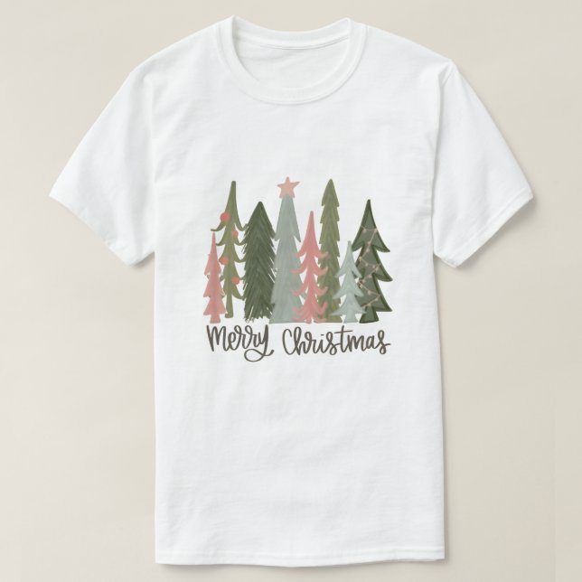 God jul T-Shirt med Festive Träd Design (Design framsida)