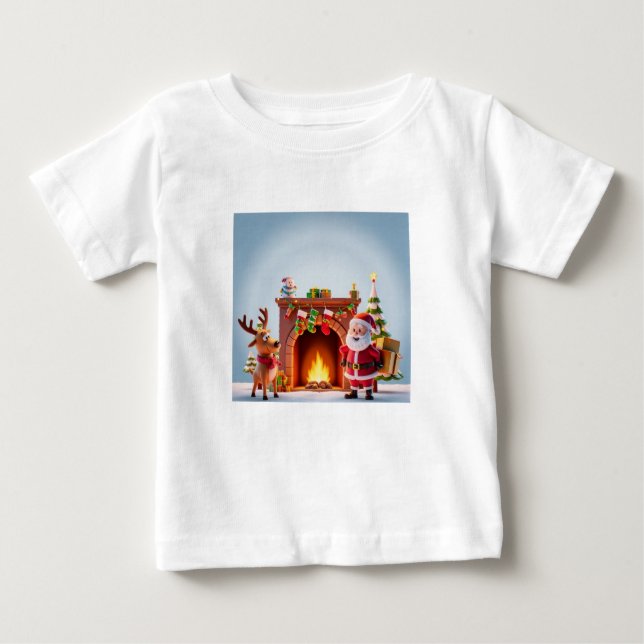 God jul T-Shirt med jultomten och Reinde (Framsida)
