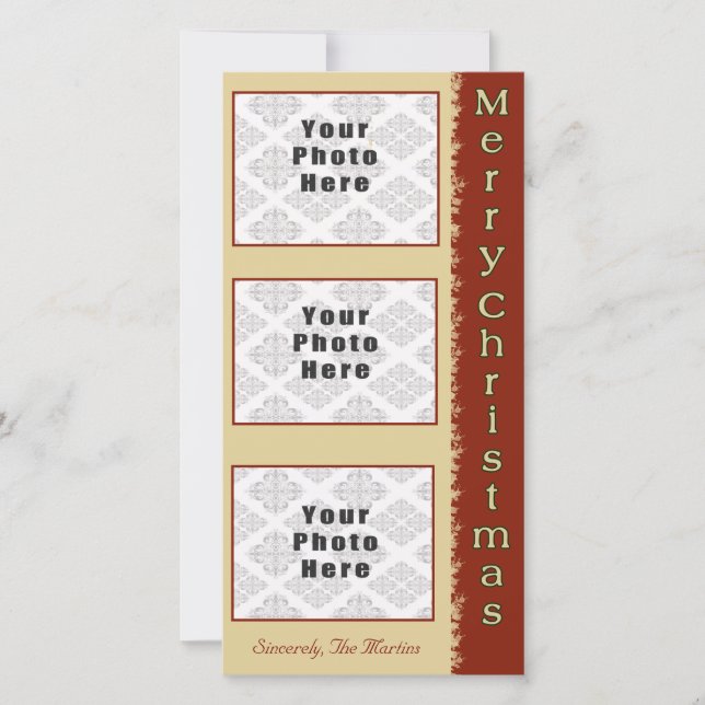 God jul Tan/Red 3 Photo 4x8 Julkort (Framsida)