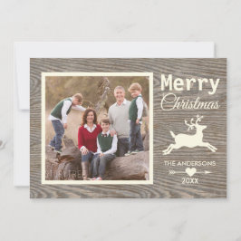 God jul Tan Rustic Wood Family Photo Julkort