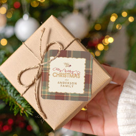 God Jul Tartan Kant ID1141A Fyrkantigt Klistermärke