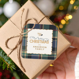 God Jul Tartan Kant ID1141B Fyrkantigt Klistermärke
