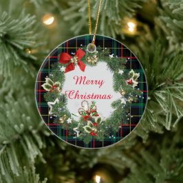 God jul Tartan med andedräkt och Hälsning Julgransprydnad Keramik