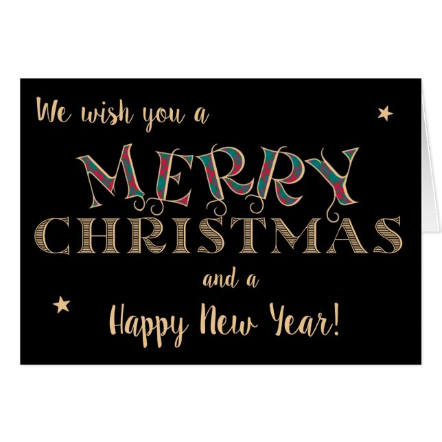 God jul, Tartan och Guld-effekter Lettering Hälsningskort (Framsidan Horizontal)