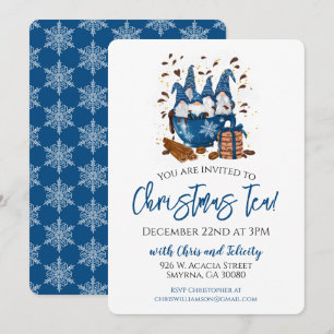God Jul Tea Blue Gnome Party Inbjudningar