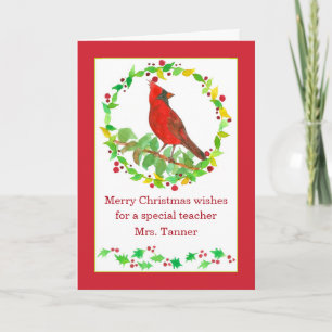 God jul Teacher Red Cardinal Bird Anpassningsbar Kort