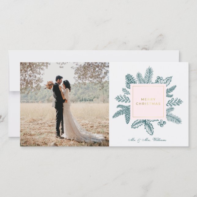 God Jul Teal Blommig | Julkort för foton (Framsida)