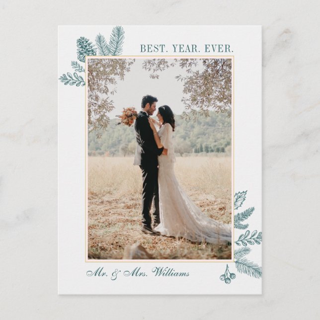 God jul Teal Blommigt | Helgdagskort för foto Helg Vykort (Framsida)