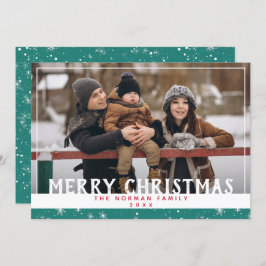 God jul Teal Grönt Snowflake Photo Julkort