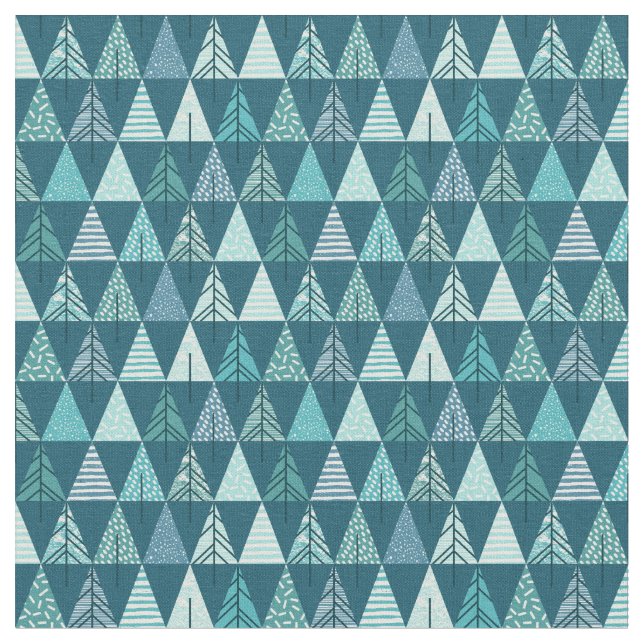 God jul Teal Träd Geometric Mönster Tyg (Närbild)