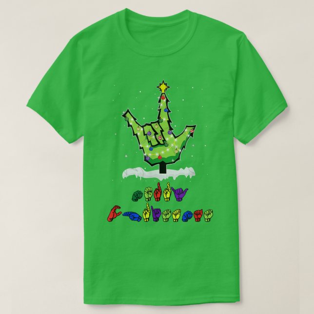 God jul teckenspråk Asl Julgran T Shirt (Design framsida)