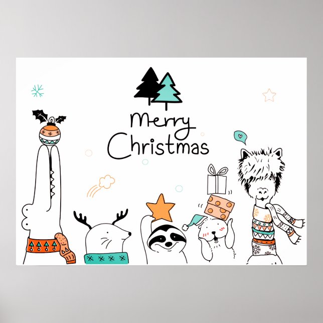 God jul Tecknad Animals | HELGDAGAR Poster (Framsidan)