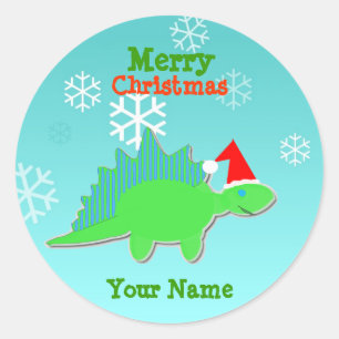God jul Tecknad Dinosaur Name Stickers Runt Klistermärke