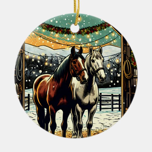 God jul Tecknad Horses Julgransprydnad Keramik (Framsidan)