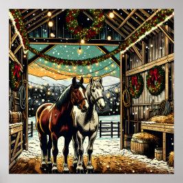 God jul Tecknad Horses Poster