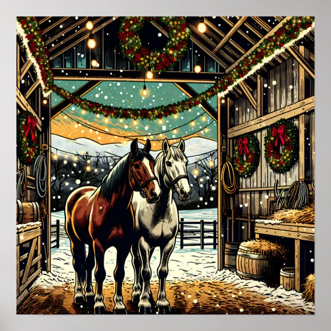 God jul Tecknad Horses Poster (Framsidan)