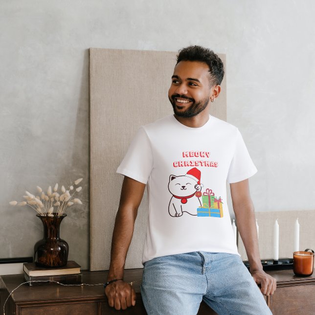 God jul! Tecknad Kattjuldesign T Shirt (Skapare uppladdad)