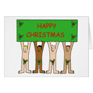 God jul Tecknad Manar Wearing Holly Hälsningskort