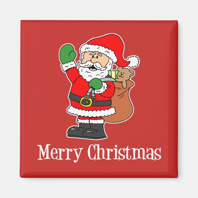 God jul Tecknad Santa on Red Background Magnet (Framsidan)