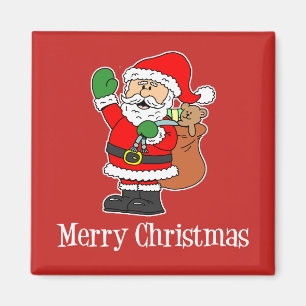 God jul Tecknad Santa på röd bakgrund Magnet