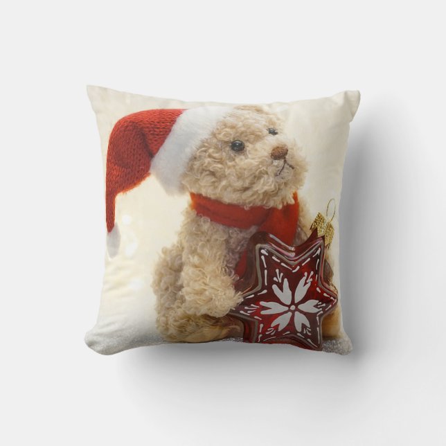 God Jul, Teddybjörn Med Tomtehatt Kudde (Framsida)