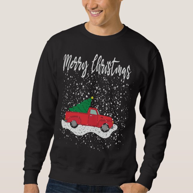 God jul Tee Red Lastbil Julgran Snö Lång Ärmad Tröja (Framsida)