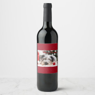 God jul Terrier Pet Hund Cute Vinflaska Etikett