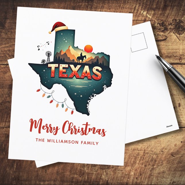 God jul Texas State Retro Personlig Helg Vykort (Edit Greeting if required & add family name to customize.  See collection for matching items)