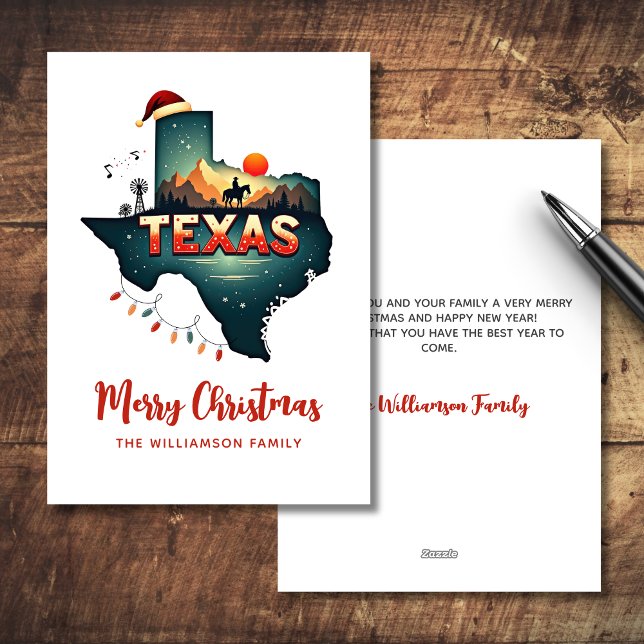 God jul Texas State Retro Personlig Julkort (Personalize with your message and Family Name, coordinating items available)