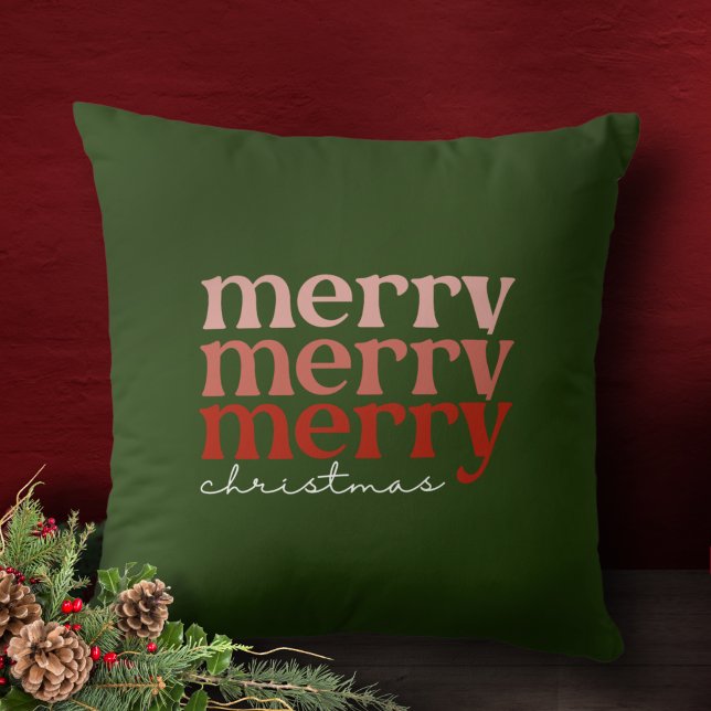 God jul Text Hälsning Red and Grönt Kudde (Skapare uppladdad)
