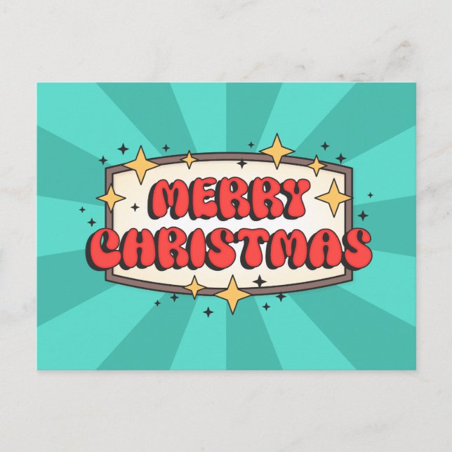 God jul-text, lycklig-tecknad vykort (Framsida)