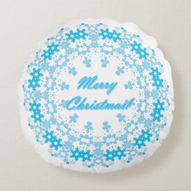 God jul text runt ram snöflingblått med rund kudde (Framsidan)