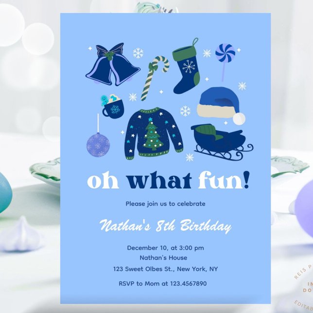 God jul Theme Birthday Helgdag Blue Julafton Inbjudningar (Boy Christmas Invitation, Blue Christmas, Boy Christmas Birthday, Any Age Invitation, December Birth)