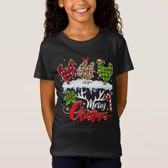 God jul Three Chicken Buffalo Leopard Red T Shirt (Framsida)