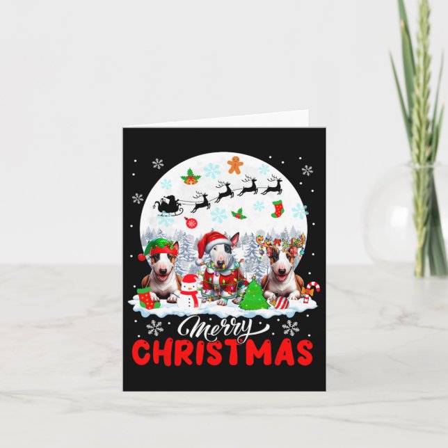 God jul Three Santa Elf Reindeer Bull Terr Kort (Framsida)