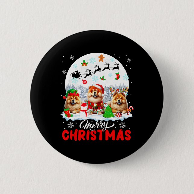 God jul Three Santa Elf Reindeer Chow Chow Knapp (Framsida)