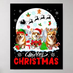 God jul Three Santa Elf Reindeer Corgis Ow Poster