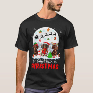 God jul Three Santa Elf Reindeer Dachshund T Shirt