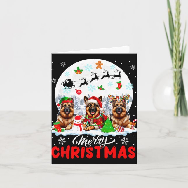 God jul Three Santa Elf Reindeer German Sh Kort (Framsida)