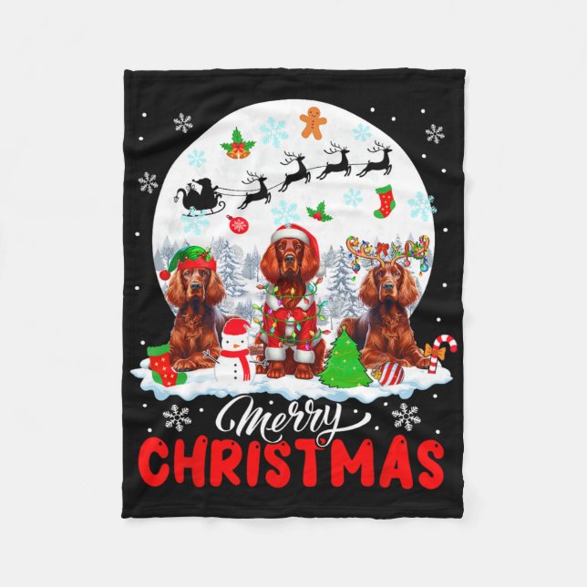 God jul Three Santa Elf Reindeer Irish Set Fleecefilt (Framsidan)