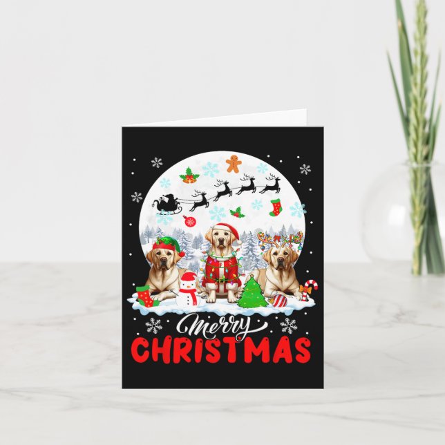 God jul Three Santa Elf Reindeer Labrador Kort (Framsida)