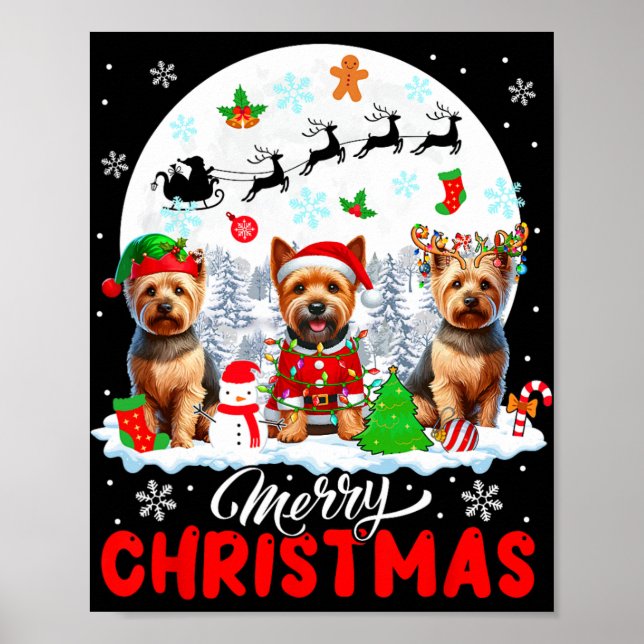 God jul Three Santa Elf Reindeer Norwich T Poster (Framsidan)