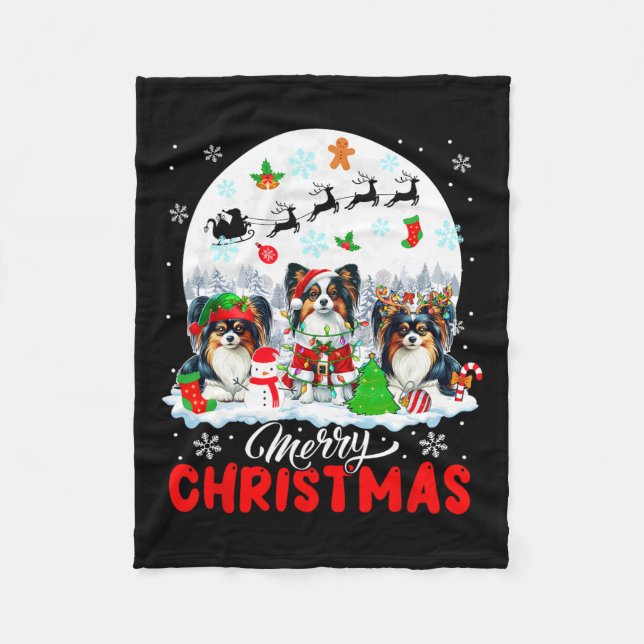 God jul Three Santa Elf Reindeer Papillons Fleecefilt (Framsidan)