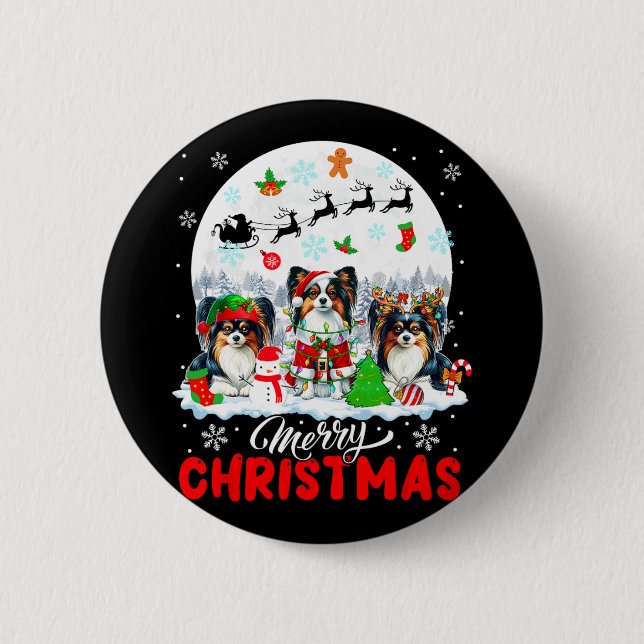 God jul Three Santa Elf Reindeer Papillons Knapp (Framsida)