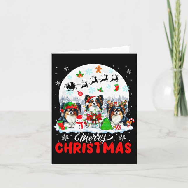 God jul Three Santa Elf Reindeer Papillons Kort (Framsida)