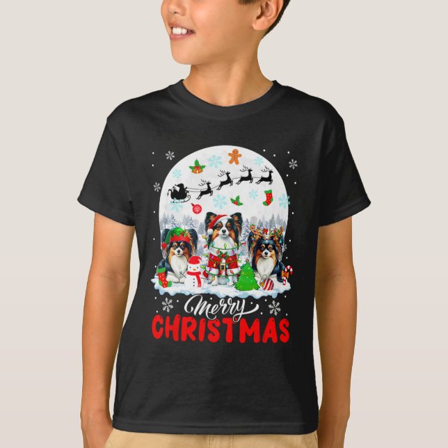 God jul Three Santa Elf Reindeer Papillons T Shirt (Framsida)
