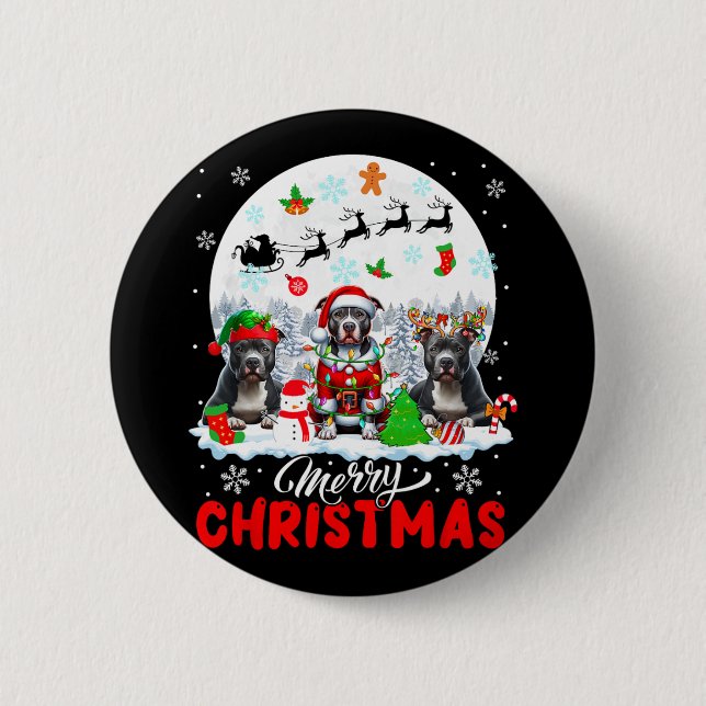 God jul Three Santa Elf Reindeer Pit Bulls Knapp (Framsida)
