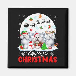 God jul Three Santa Elf Reindeer Pudel O Magnet
