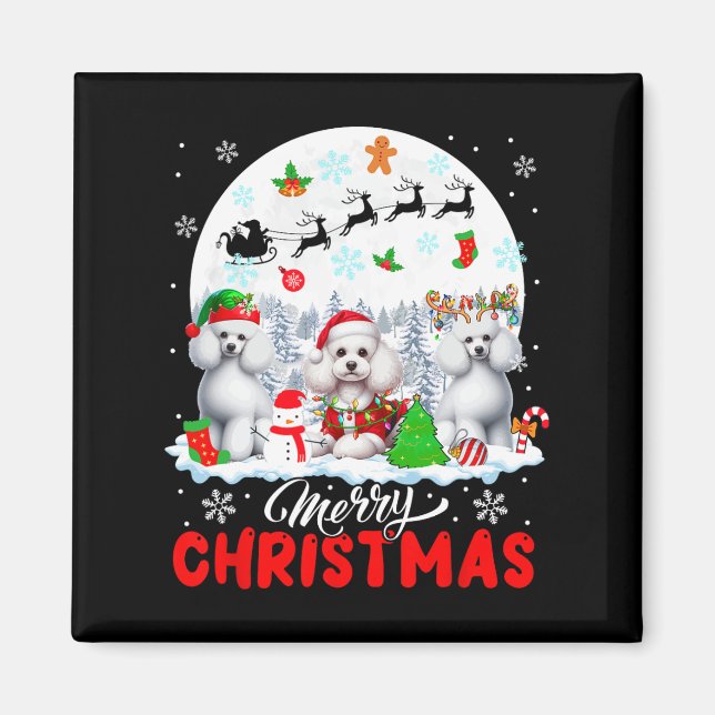 God jul Three Santa Elf Reindeer Pudel O Magnet (Framsidan)